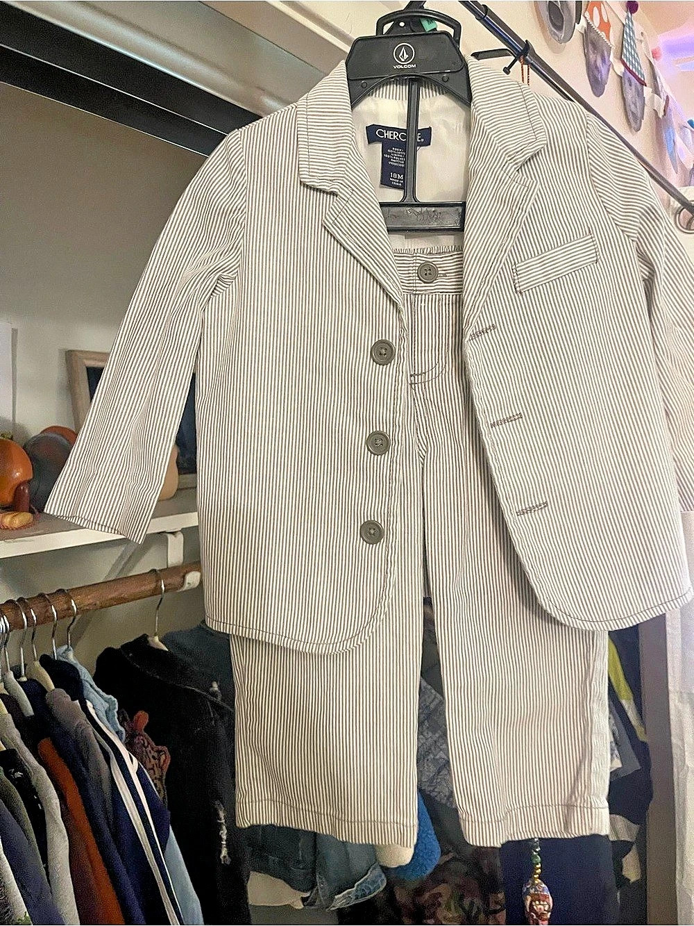 Cherokee Striped Blazer in White & Grey